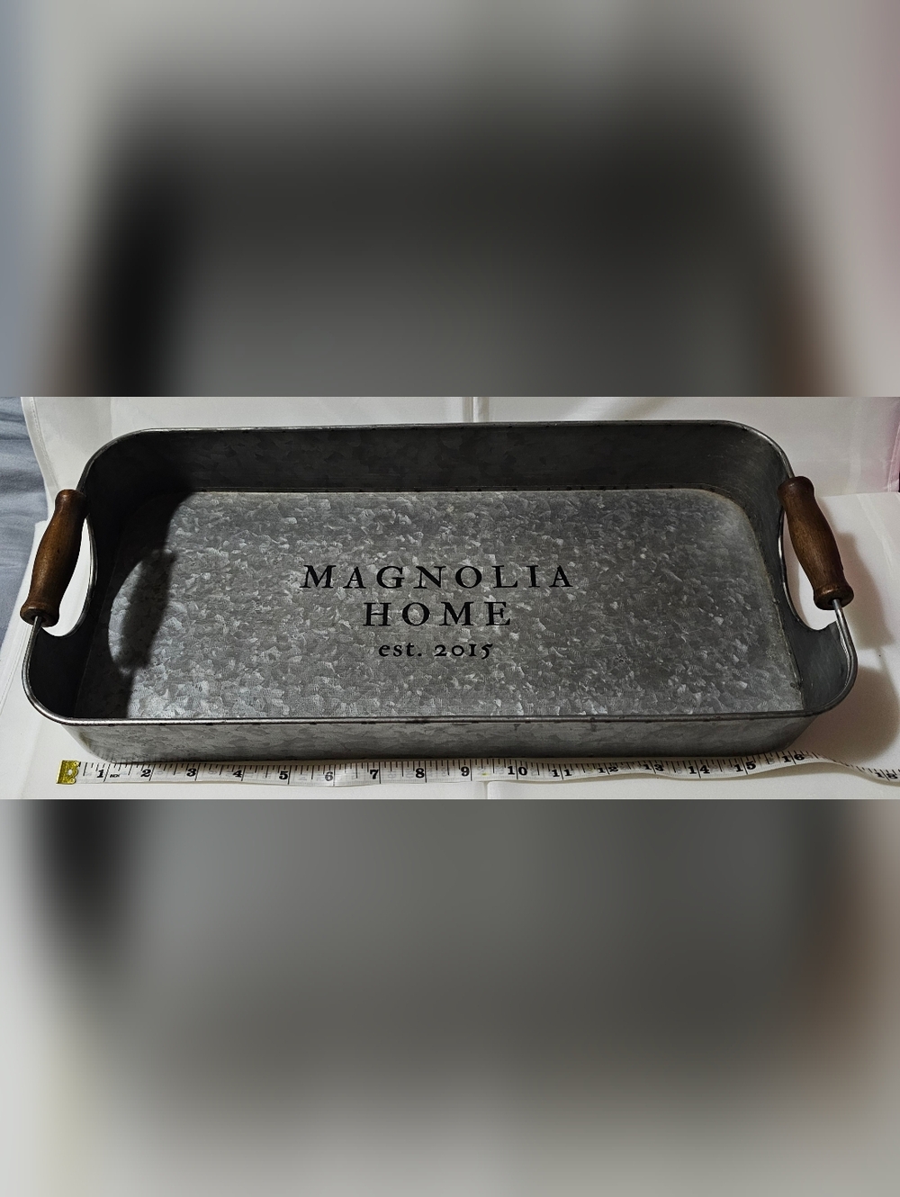 Magnolia Home Galvanized Tray with Black Lettering - Gray